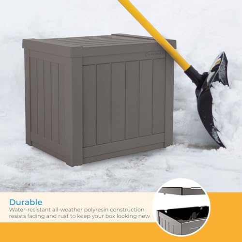 Suncast 22-Gallon Small Deck Box - Lightweight Resin Indoor/Outdoor Storage Container and Seat for Patio Cushions and Gardening Tools - Store Items on Patio, Garage, Yard - Stone Gray, Made in the USA - Image 5