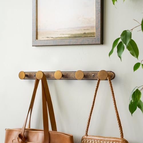 Goo-Ki Antique Brass Coat Rack Wall Mount with Orbit Rim Backplate, Heavy Duty Zinc Coat Hooks Wall Mounted, Vintage Rustic Hat Hanger and Towel Rack for Entryway, Mudroom, and Bathroom (5 Hooks) - Image 4