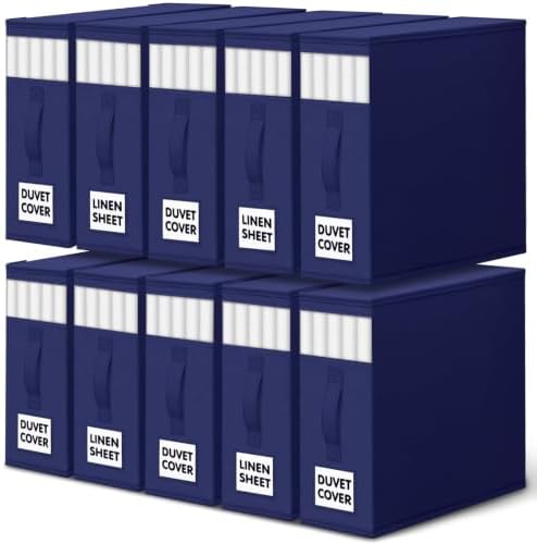 WOWBOX Sheet Organizers and Storage,Closet Bed Sheet Organizer Under Bed Storage and Organization with Label Cards & Clear Window for Bedding Sheets,Duvet Covers,Blankets (10 Pack，Blue) by WOWBOX