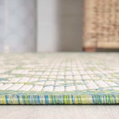 Eyely Filigree Weave Runner Rug 2X8 Cream/Green, Indoor Outdoor Rug - Image 6