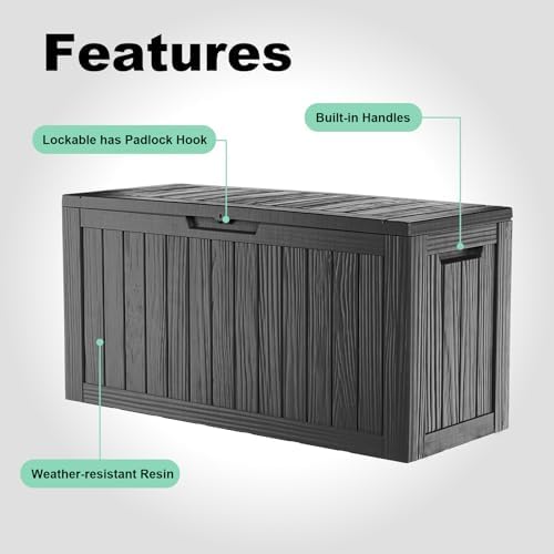 Vixzen 85 Gallon Deck Boxes Outdoor Waterproof, Lockable Resin Storage Box with lid for Furniture Cushions, Weatherproof Containers Outside Storage Boxes for Garden Patio Pool Tools(Black, 85 Gallon) - Image 3