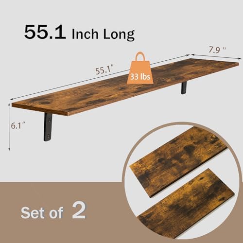 DINZI LVJ Long Wall Shelves, 55.1Inch Wooden Wall Mounted Shelves, Set of 2 - Image 3
