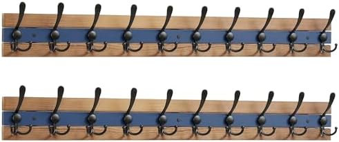 SKOLOO Rustic Coat Rack Wall Mount- 38-1/8" Long Coat Hooks for Wall with 10 Triple Hooks for Hanging Coats, Hats or Tools, Western National Parks Collection, Wood Brown & Blue, Pack of 2 by SKOLOO