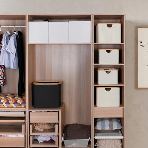 efluky Storage Baskets for Organizing, Fabric Storage Bins with Bamboo Handles, Collapsible Storage Baskets for Shelves and Closet (Beige, 16.2'' x 13'' x 9.1'') - Image 7