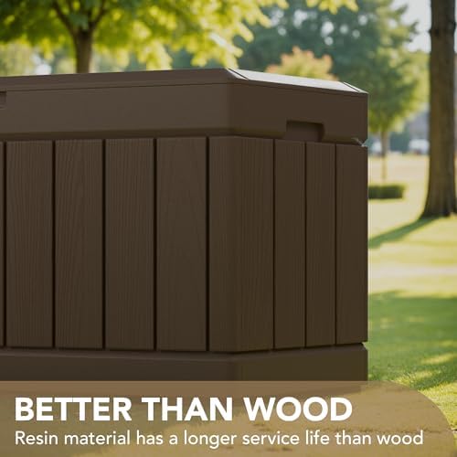 Devoko 85 Gallon Deck Box Lockable Resin Outdoor Storage Box waterproof Outdoor Container for Patio Furniture Cushions, Pillow (Brown) - Image 3