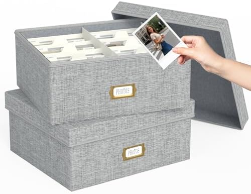 Decorative Photo Storage Box, 2 Pack Linen Photo Box Hold 1700 4x6 Pictures by JOLENSOY