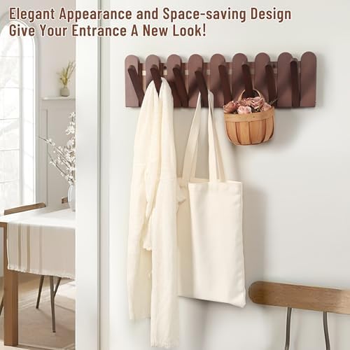 Wall Coat Rack for Entryway: Folding Wood Modern Heavy Duty 8 Hooks - Image 4