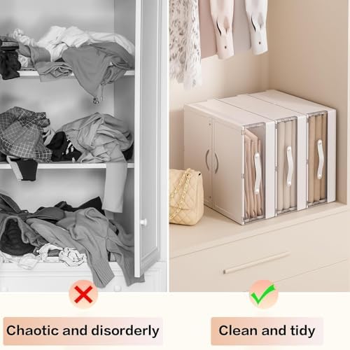 GUDEMAY Bed Sheet Organizers and Storage Plastic, 4 pcs Foldable Closet Organizer with Handle, Bedding Storage Box Container for Blanket, Duvet Cover Set, Bed Sheet Set, White - Image 6