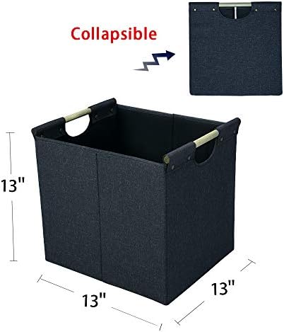HOONEX Collapsible Storage Bins, 13x13x13in Storage Cubes Linen Fabric, 3 Pack, Storage Baskets with Wooden Carry Handles and Sturdy Heavy Cardboard, for Home, Office, Car, Nursery, Dark Grey - Image 5
