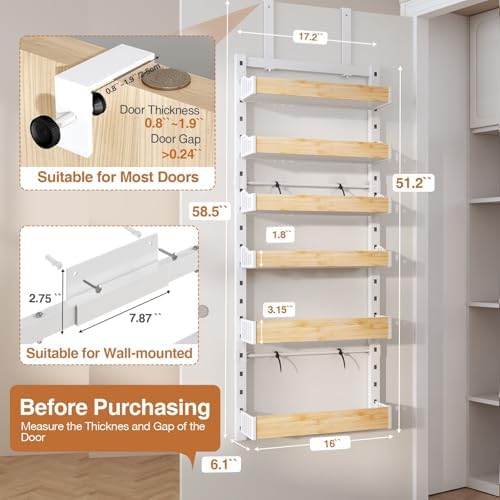 6-Tier Over The Door Pantry Organizer, Heavy-Duty Metal Wall Mount or Hanging Spice Rack, behind the door storage Shelves with Adjustable Basket, Back of Door Organizer for Kitchen Cabinet and Closet - Image 2