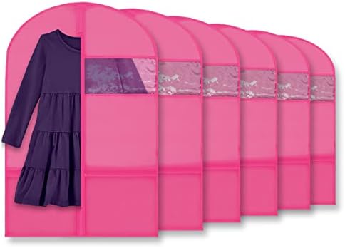 Plixio 36" Kids Garment Bags for Dance Costumes, Childrens Hanging Clothes, Uniform, Suits, Girls Dress Recital Outfit Organizer Dance Garment Bags For Dancers with Zippered Pockets (6 Pack :36",Pink) by Plixio