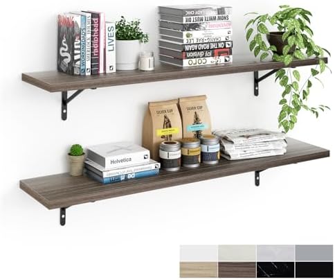 Kaboon 45 inch Long 10 inch Deep Floating Shelves for Wall Set of 2, Large Open Shelves Wall Mounted, Space Saving Home and Commercial Use, Eucalyptus by Kaboon