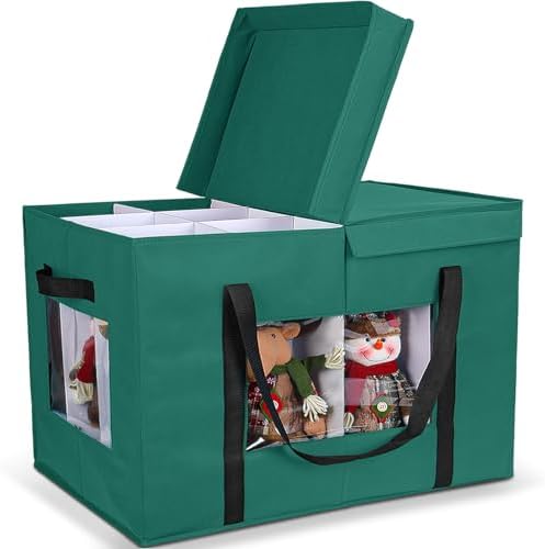 Christmas Figurine Storage Box, 24”x18”x15” Ornament Storage Box, 2025 UpgradeNutcracker Storage Box, Figurine Storage with Dividers, Adjustable Extent Area for Figurines and Pocket, Green by Loninak