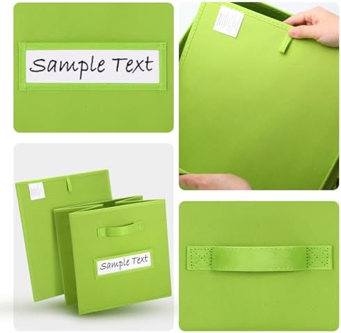 11x11 storage cube bins (Set of 10) Foldable Fabric storage cubes with 10 Labels Window Cards & a Pen,11 inch cube storage bin,Closet Organizers for Shelves,Cubby Organizer Boxes,lime green - Image 3