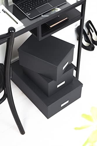 Bigso Box of Sweden Set of 3 Storage Boxes with Lids - Organiser Box for Clothes, Office Equipment and More - Wardrobe Storage Boxes with Labels for Bedding or Seasonal Clothing - Dark Grey - Image 4
