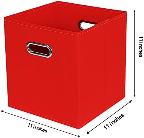 STOREONE Fabric Storage Bins Cubes Baskets Containers-(11X11X11) with Dual Handles for Shelf Closet, Nursery Home ， Bedroom Organizers, Foldable Set of 8 (Red) - Image 2