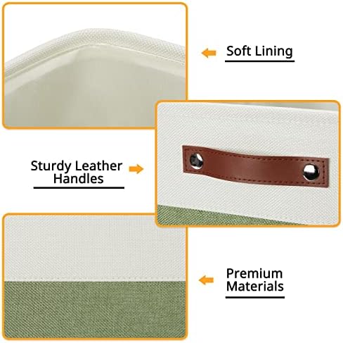 DULLEMELO Storage Baskets for Organizing, Linen Closet Organizers and Storage Baskets for Dog Box, 13 Inch Decorative Cube Storage Bins with handle for Gift Basket(4 Pack - 13" White&Green) - Image 4