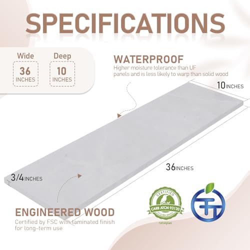 Kaboon 36 inch Long 10 inch Deep Floating Shelves for Wall Set of 2, Large Open Shelves Wall Mounted, Space Saving Home and Commercial Use, White Rock - Image 3