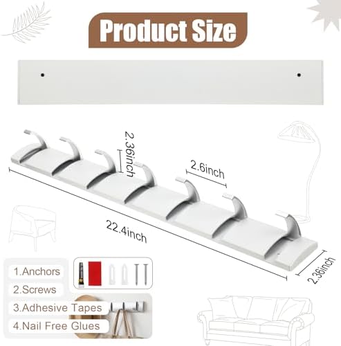 Wesiti 7 Hooks Large Wall Mounted Coat Rack, 22 Inch Floating Rack with Retractable Hook, Door Wall Coat Space Saving Aluminum Hangers for Entryway Bathroom Hat Towel(22 Inch) - Image 3