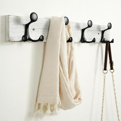 SKOLOO 24-Inch Wood Coat Rack Wall Mount with 4 Triple Hooks - Ideal for Family Entrances, Classrooms, and Pet Supplies Storage - Perfect Coat Hooks for Wall,Distressed White Wash - Image 4