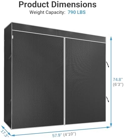 VIPEK Cover ONLY for V4S/V5 Medium/V30/V5i Medium Garment Rack, Upgarded Polyester Dustproof Cover Clothing Rack Cover with Zipper, 57.9" L X 17.3" W X 74.8" H, Black - Image 4