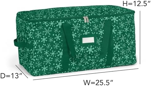Covermates Keepsakes Adjustable Ornament Storage Bag – Heavy-Duty Polyester, Padded Dividers & FlexGrid Trays – Protective Holiday Ornament Organizer with Handles & Label Window, Green Snowflake - Image 3