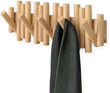 Umbra Picket Coat Rack, Wall Mount 5 Flip-Down Coat Hooks, Natural by Umbra