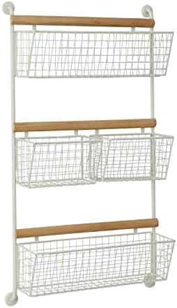 Deco 79 Metal Wall Mounted 4 Hanging Baskets Magazine Rack Holder, 18" x 6" x 31", White - Image 6