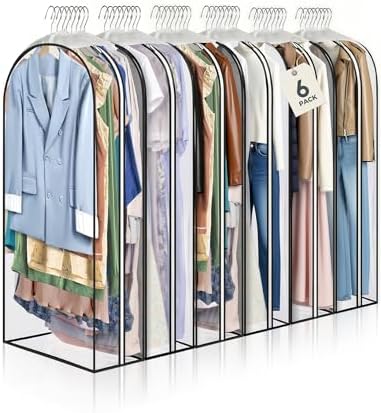 4 pcs 50" Garment Bags for Hanging Clothes, Clear Suit Bags for Closet Storage Clothing Storage, Garment Bags for Travel Covers with 10" Gussets for Coats, Jackets, Shirts and Sweater by AURUZA