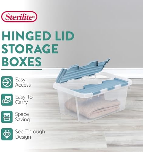 Sterilite 18 Pack Hinged Lid Storage Box, 20 Qt Plastic Container, Washed Blue - Home Organizer Tote for Storing Shoes, Crafts, Clothing, or Decor - Image 3