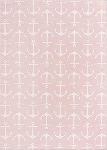 Unique Loom Outdoor Coastal Collection Area Rug - Ahoy (10' x 14' 1" Rectangle, Pink/ Ivory) - Image 3