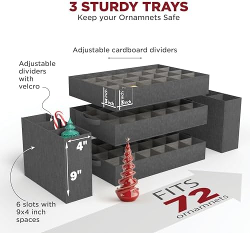 Premium Christmas Ornament Storage Box – Holds up to 72-3” Ornaments + 6 Side Slots for Figurines & Nutcrackers – Holiday Decoration Organizer – Durable 600D Red Canvas - Image 3
