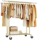 HYSEYY Heavy Duty Clothes Rack, Rolling Clothing Rack for Hanging Clothes with Shelves Load 700LBS,Portable Garment Wardrobe Closet Rack with Wheels for Bedroom,Laundry Room,Retail Store(Gold) by HYSEYY