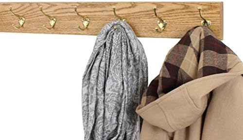 PegandRail Oak Wall Mounted Coat Rack with Solid Brass Hooks 4.5" Ultra Wide (Golden Oak, 30.5 x 4.5 with 6 Hooks) - Image 2
