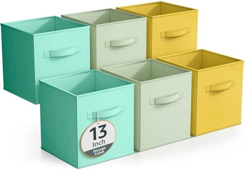 Sorbus 6-Pack Fabric Storage Cubes (13 Inch, Pastel Blue Green Yellow) by Sorbus