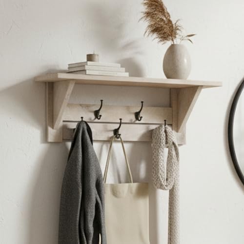 Alaterre Bethel Rustic Solid Wood Wall Mount Coat Rack w/Shelf, Driftwood - Image 5