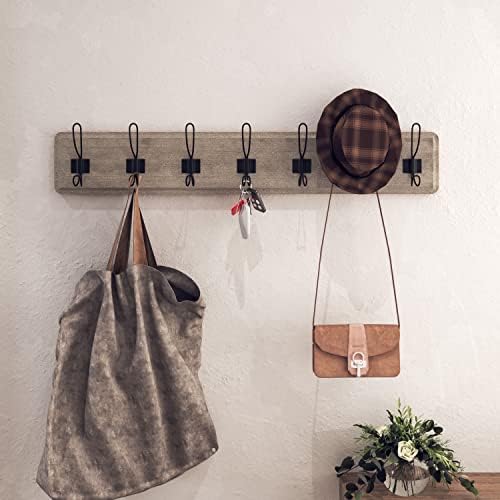 HBCY Creations Weathered Solid Wood Wall Mounted Coat Rack with Shelf, 7 Hooks, 34" Long - Kitchen, Mudroom, Entryway, Bathroom - Includes Mounting Hardware, Coat Hanger, Dog Leash Hooks, Towel Rack - Image 2