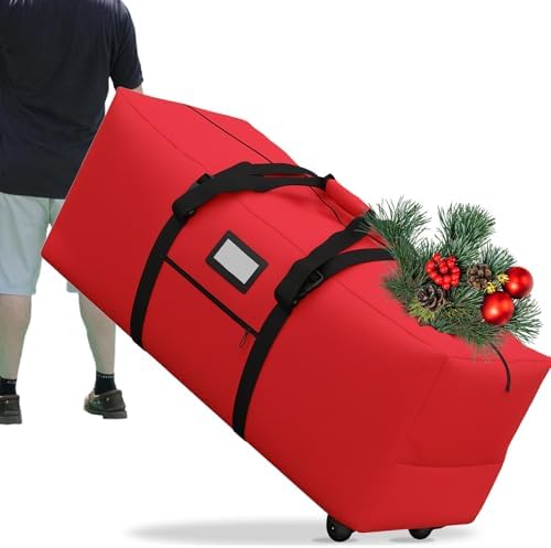 7.5 ft Christmas Tree Storage Bag, Heavy Duty Rolling Xmas Tree Bag with Reinforced Handles and Wheels, Large Storage Container for Trees and Decorations, Red by Unknown