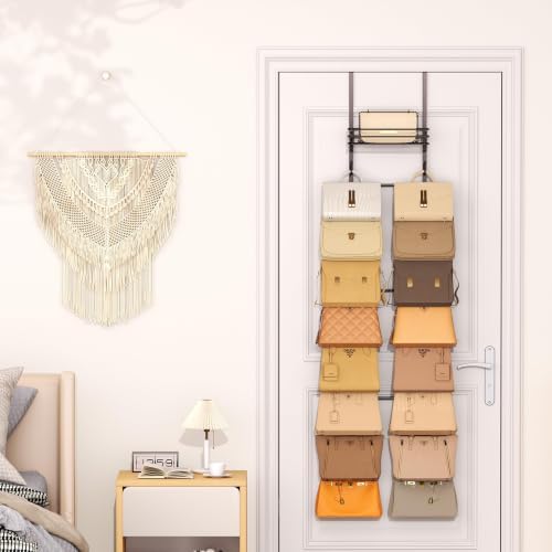 SWTYMIKI Over the Door Purse Organizer - Wall Mounted Handbag Organizer with 16 Hooks and Metal Basket, Hanging Purse Storage Rack Holds up to 16 Bags, Bag Rack Can Use As 1/2 Part, for Door, Closet - Image 6