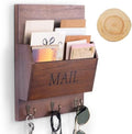 DLQuarts Solid Wood Mail Organizer with Key Holder for Wall, Mail Sorter Wall Mounted, Decorative Wooden Key and Mail Holder with 3 Hooks, Dark Brown by DLQuarts