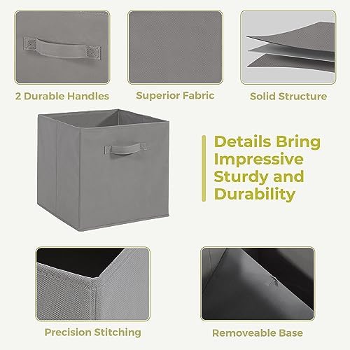 11x11 Storage Bins, Set of 10 Storage Cubes, Collapsible Cube Storage Bins, Fabric Closet Organizers with Handles for Home, Office, Closet Shelf Cabinet, Bookcase, Grey - Image 4