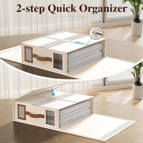 6 Pack Foldable Bed Sheets Set Organizers and Storage(King & Queen Size),Linen Fabric Closet Organizers with Window,Folding Bedding Storage Box for Bedsheets and Pillow Cube Organizer-Beige - Image 6