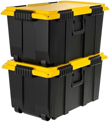 IRIS USA 2-Pack 22 Gal Footlocker Storage Trunk with Wheels, Black/Yellow by IRISUSA