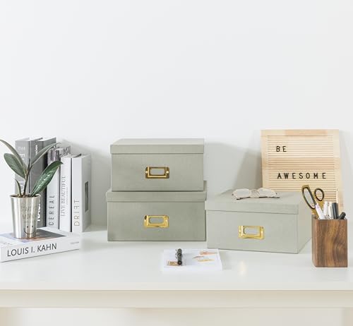 Soul & Lane - Gray Decorative Photo Storage Boxes with Lids, Set of 3 - Image 6