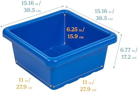 ECR4Kids Stackable Square Bins with Non-Snap Lids, Multipurpose Organization, Blue, 2-Pack - Image 2