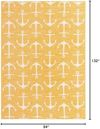 Unique Loom Outdoor Coastal Collection Area Rug - Ahoy (7' 10" x 11' Rectangle, Yellow) - Image 2