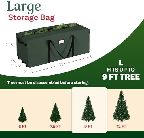 Rolling Christmas Tree Storage Bag - Waterproof Bag for 9-Foot Tree or Christmas Decor - Nylon Handles and 3 Rollerblade Wheels by Elf Stor (Green) - Image 4