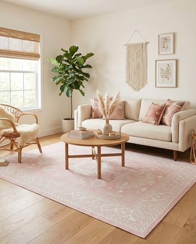 Rugs.com - Outdoor Aztec Rug – 5' 3 x 8' Pink Indoor/Outdoor Rug – Perfect for Patios, Decks, and Porches by Rugscom