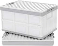 Collapsible Storage Bins with Lids 30L, Folding Plastic Stackable Utility Crates 2-Pack, Durable Containers for Home & Garage Organization - Oyster White by JUJIAJIA
