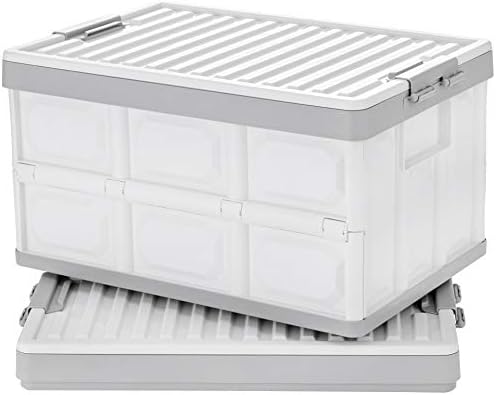 Collapsible Storage Bins with Lids 30L, Folding Plastic Stackable Utility Crates 2-Pack, Durable Containers for Home & Garage Organization - Oyster White by JUJIAJIA